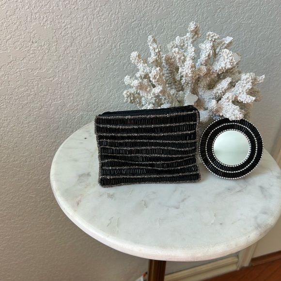 Accessories - Black Beaded Clutch and Mirror Set